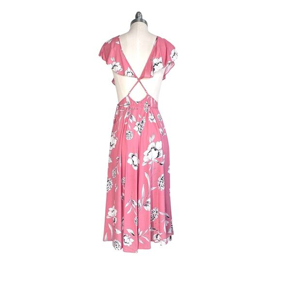 Anthropologie Yumi Kim Darby Wrap Midi Dress Rose Duet Bouquet Pink Floral - Picture 7 of 11